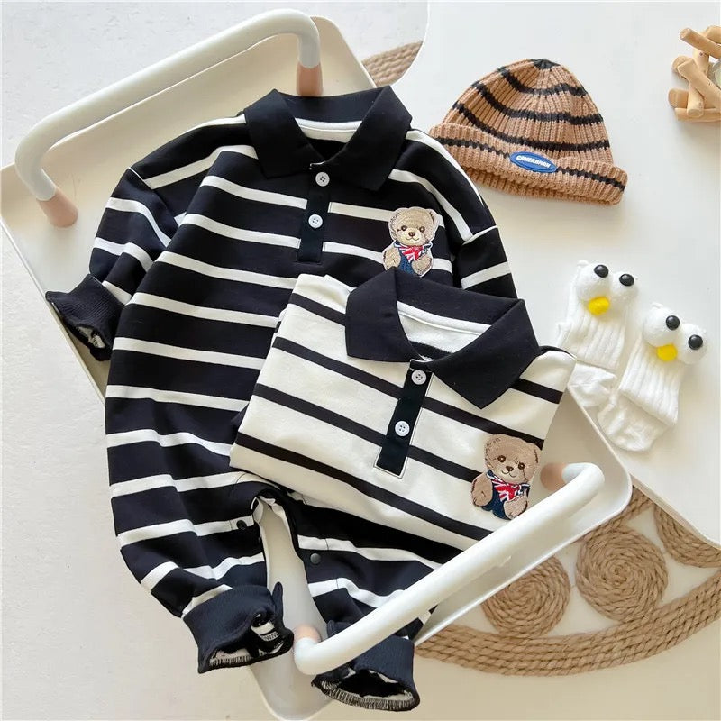 Bear/Stripe romper